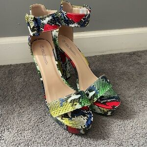 Hot Tomato Womens 11 Multicolor Snakeskin Platform High Heels 6in Colorful Party